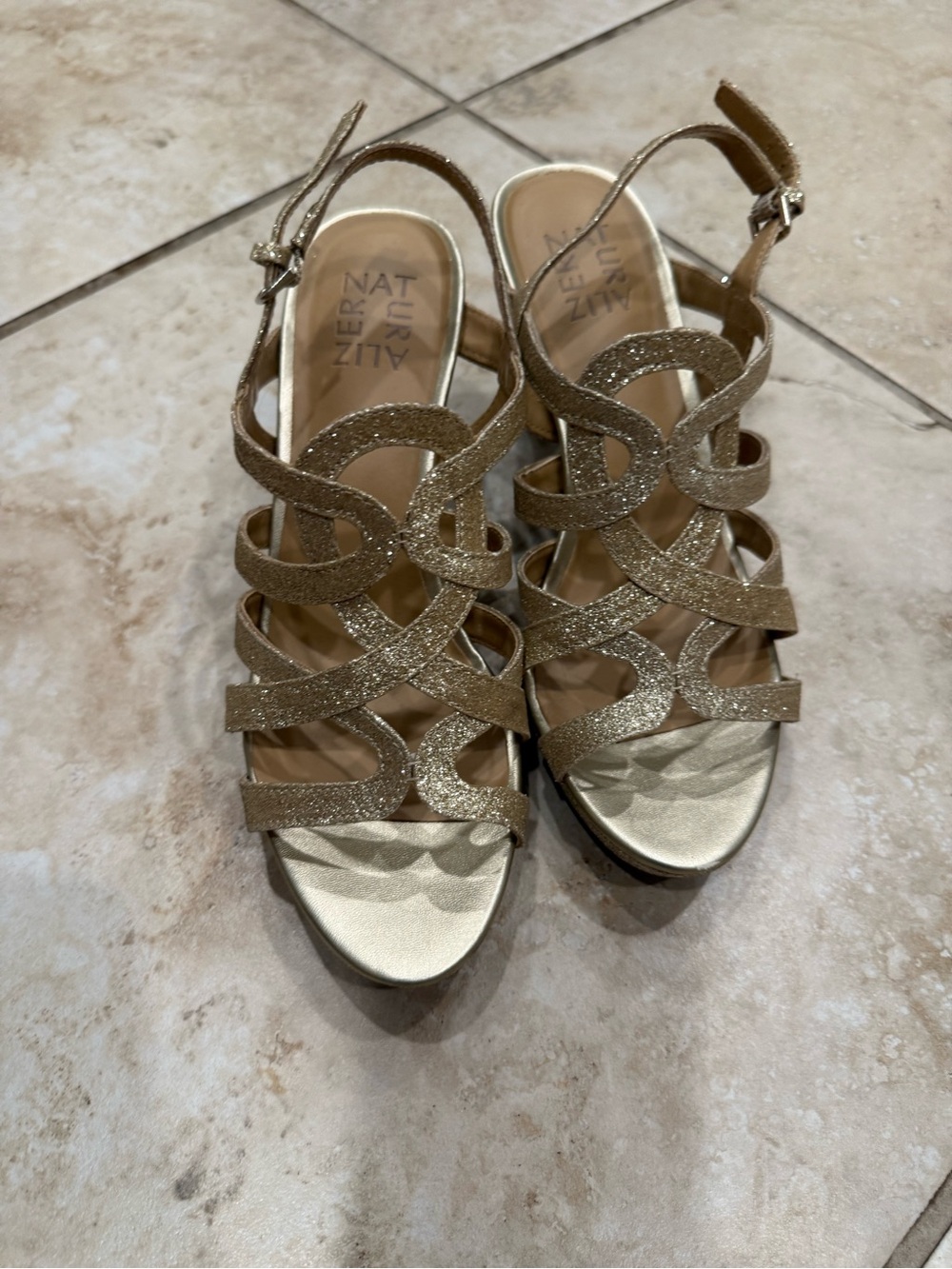 Naturalizer Gold Glitter Strappy Dress Sandals